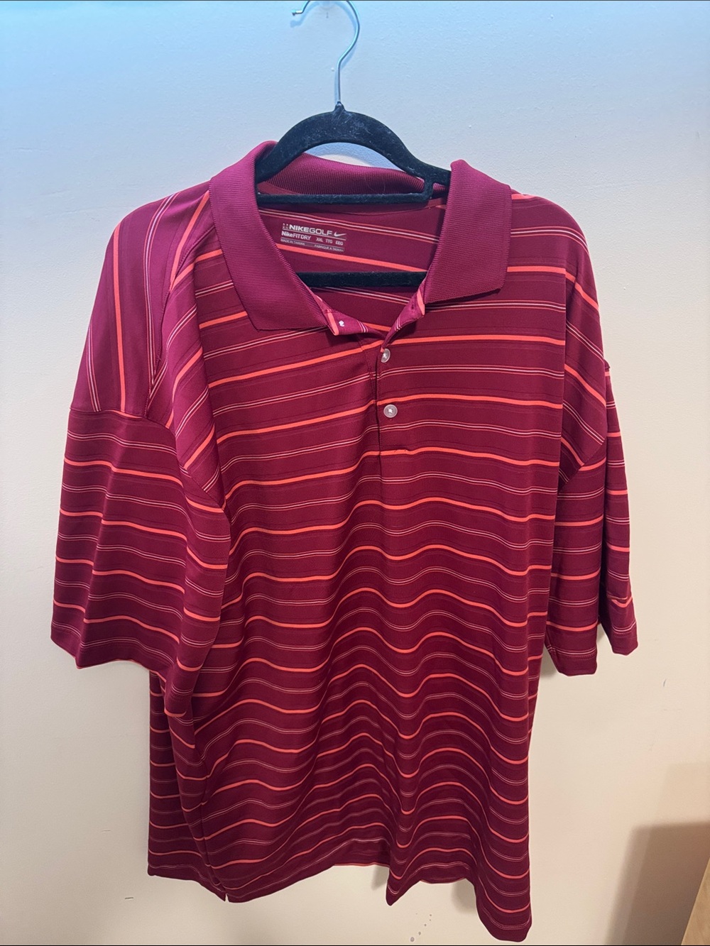 Nike Maroon & Pink Striped Golf Polo
